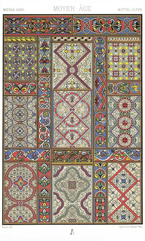 Middle Ages - Colored Glasses of the 12th, 13th and 14th Centuries - The Ogival Window Decorated with Ornamental Rinceaux – Jewelry In Architecture - Some Units (30 patterns), by Color Ornament 1886.